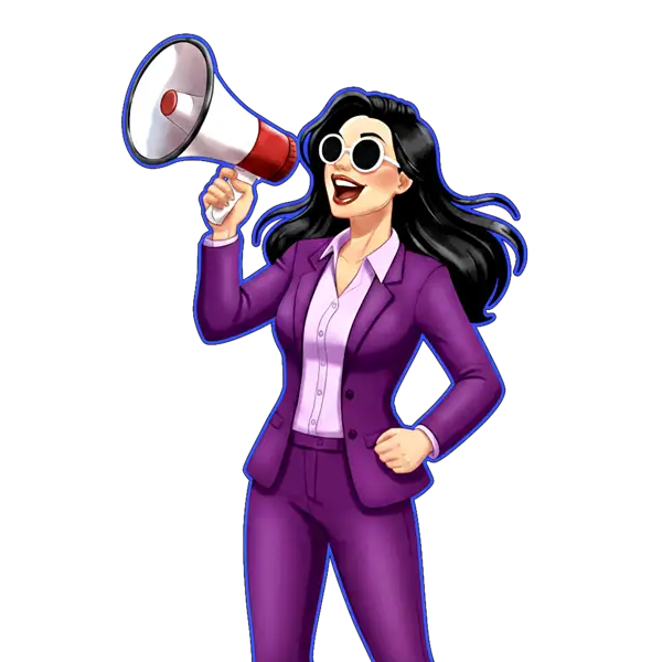 Nova (CoinExams Mascot) holding a megaphone