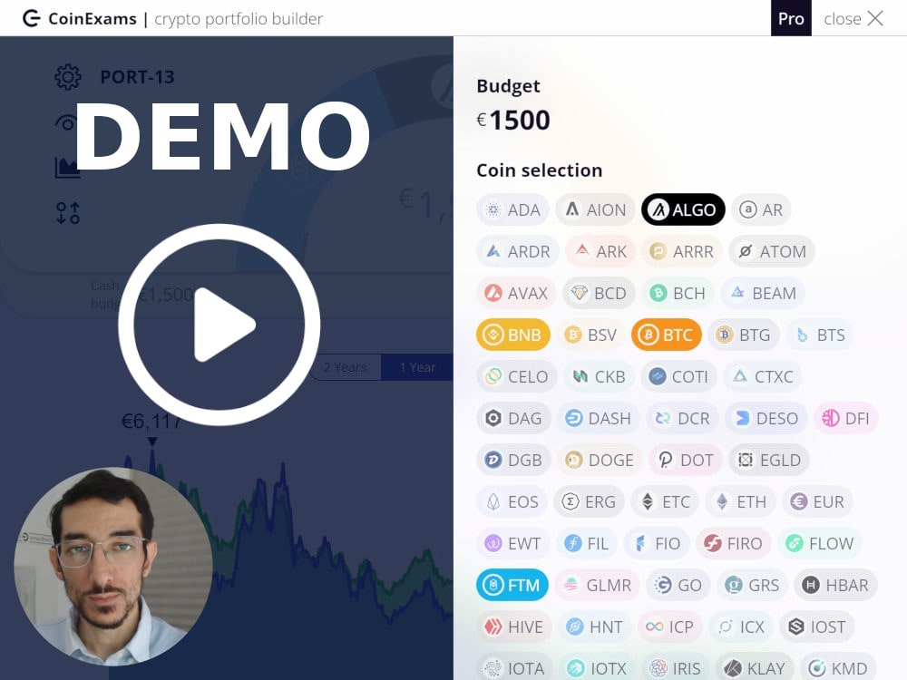 Screenshot of the Crypto Portfolio Builder showing the list of some of supported coins